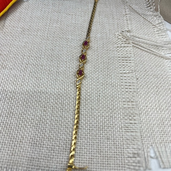 ✨ Vintage 925 Sterling Silver Gold Vermeil Ruby & CZ Tennis Bracelet - 7.25” - Picture 10 of 17
